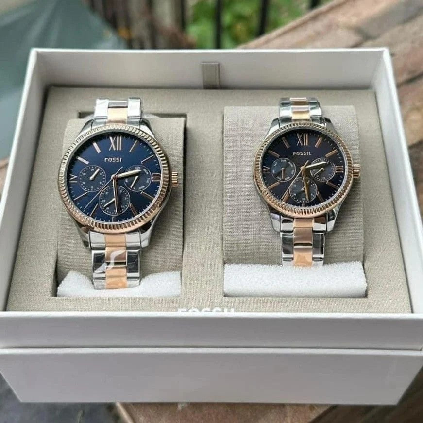 Fossil Quartz BQ2736 His and Hers Multifunction Two-Tone Stainless Steel