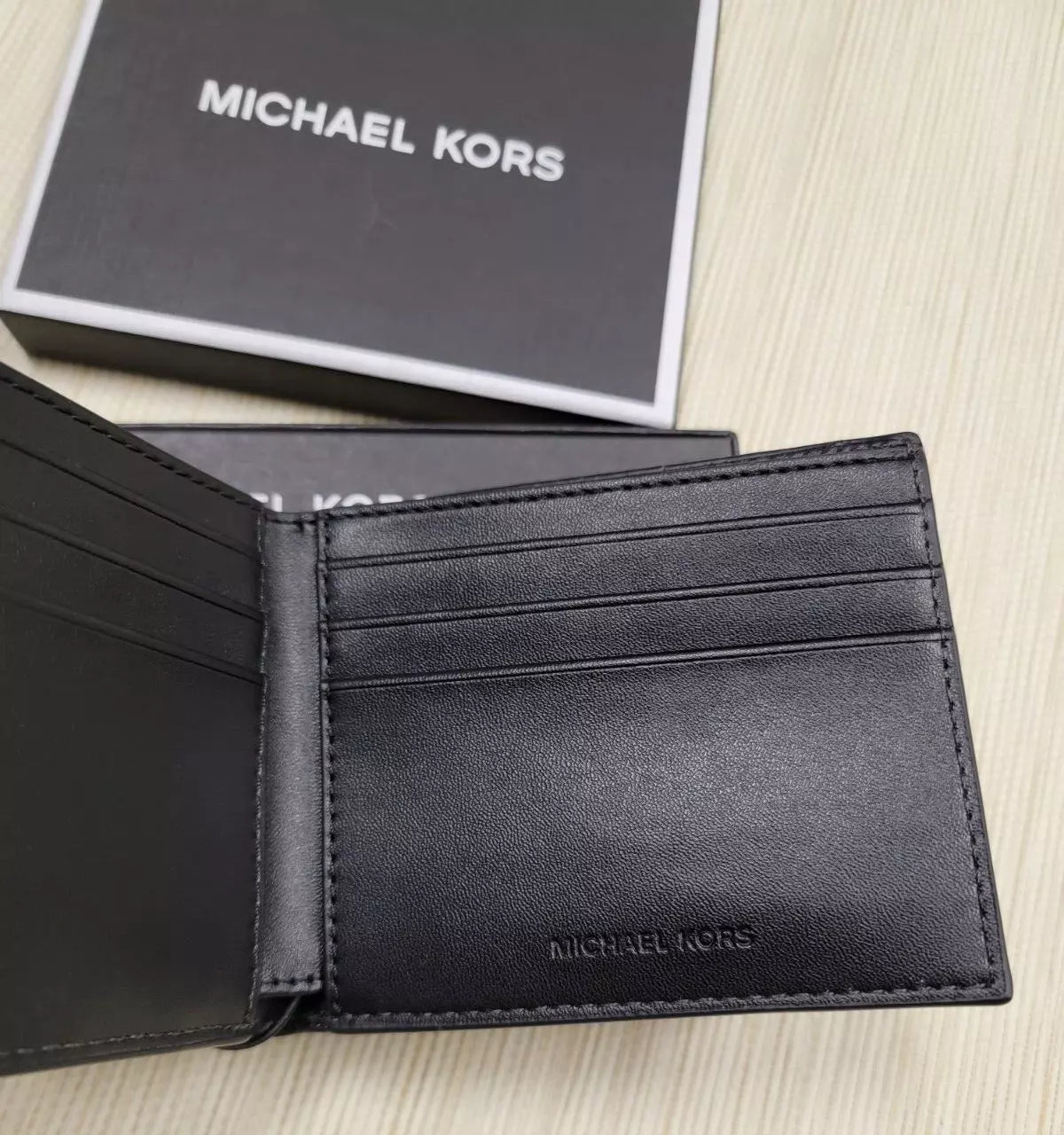 MK Bifold Wallet Blue Logo Print