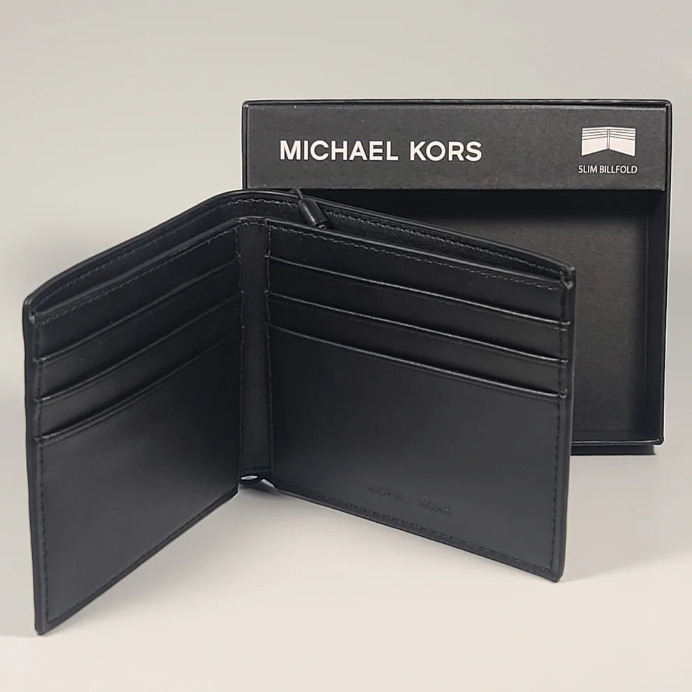 MK Bifold Wallet Brown Logo Print