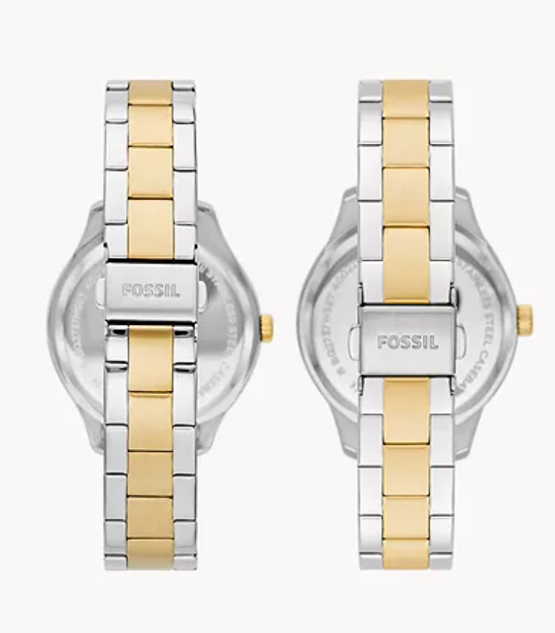 Fossil His and Hers Multifunction Two-Tone Stainless Steel Watch Set