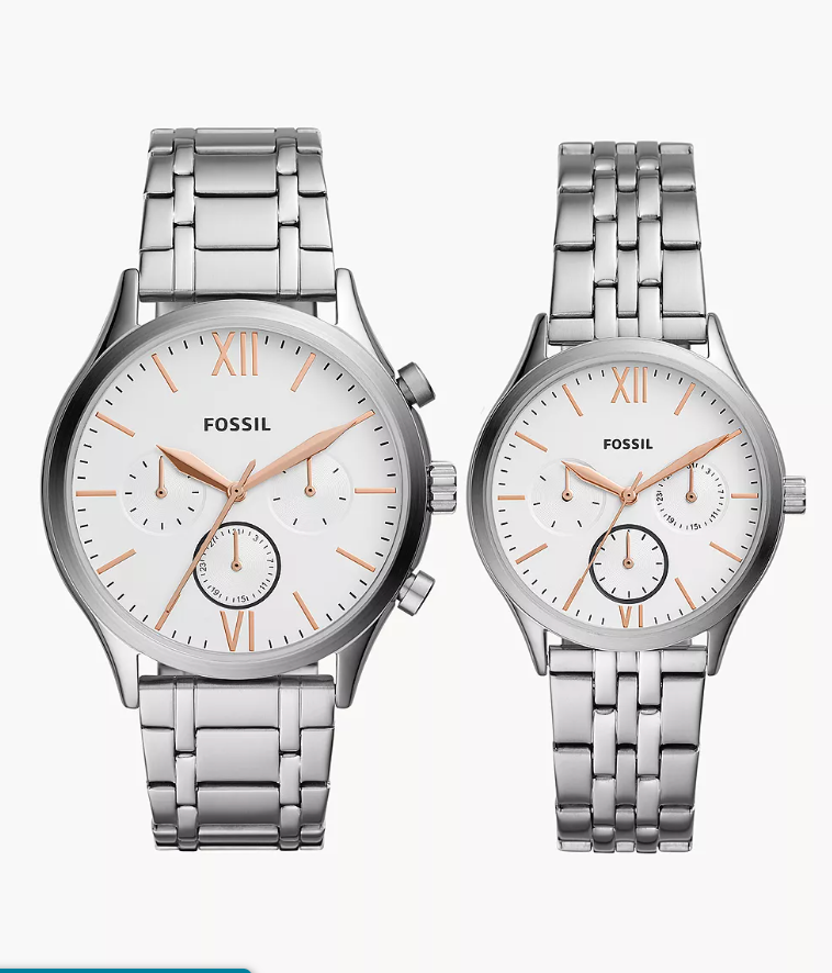 Fossil His and Hers Multifunction Two-Tone Stainless Steel Watch Set