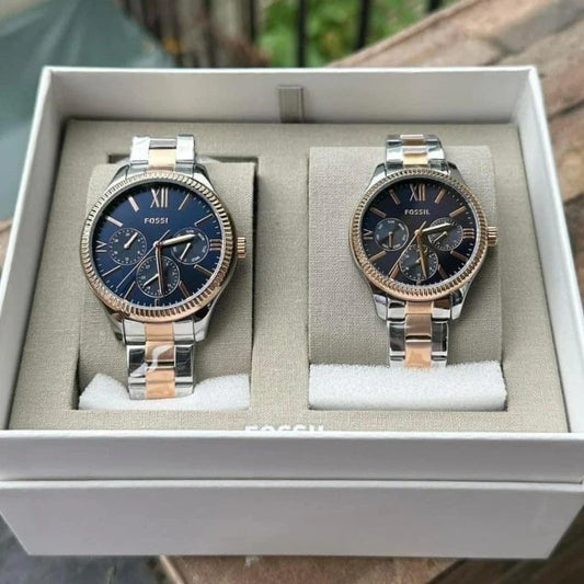 Fossil Quartz BQ2736 His and Hers Multifunction Two-Tone Stainless Steel