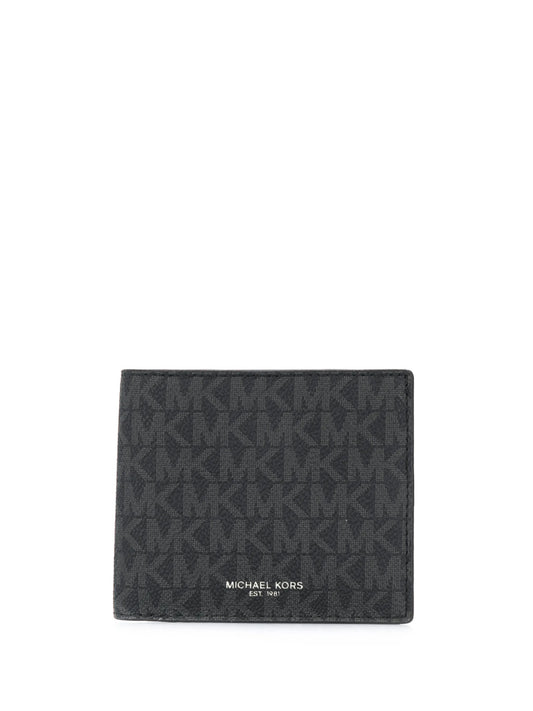 MK Bifold Wallet Black Logo Print