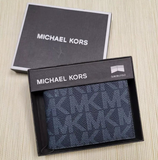 MK Bifold Wallet Blue Logo Print