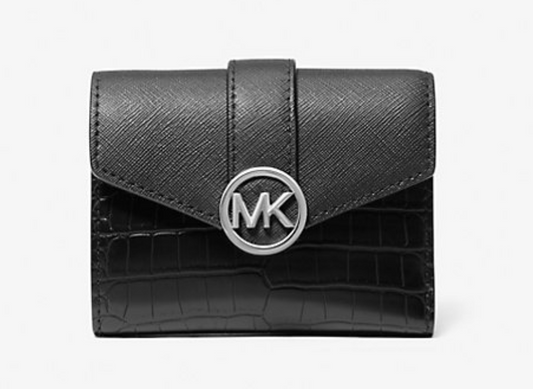 Michael Kors Carmen Trifold Wallet Black Crocodile