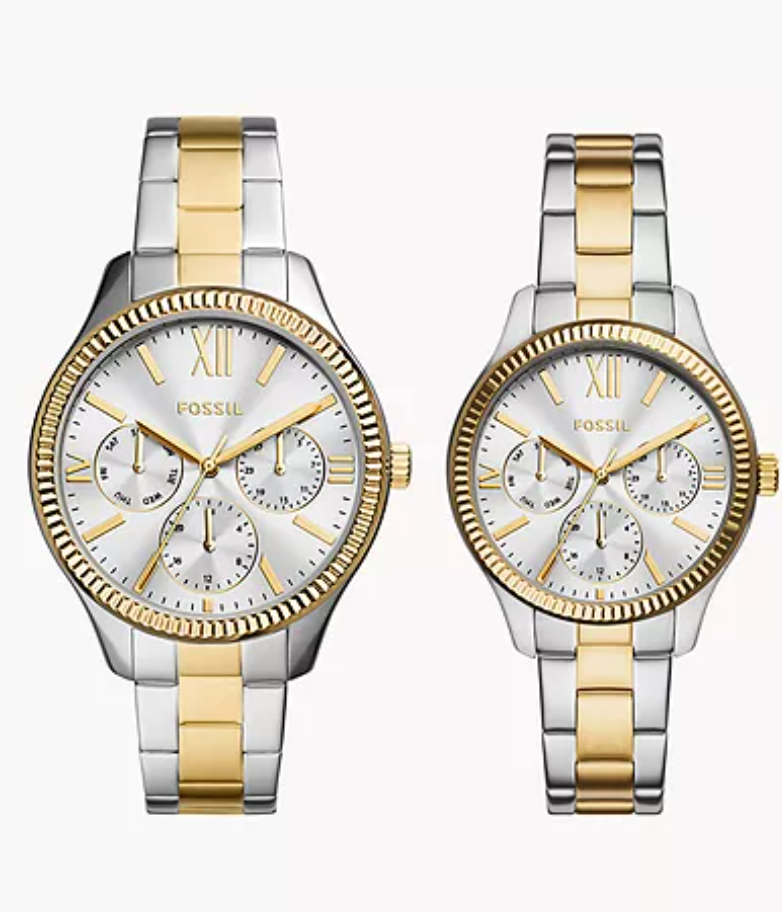 Fossil His and Hers Multifunction Two-Tone Stainless Steel Watch Set