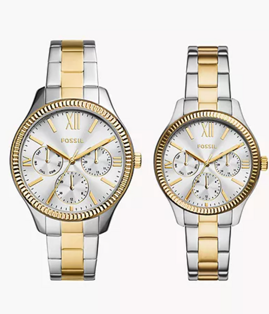 Fossil His and Hers Multifunction Two-Tone Stainless Steel Watch Set