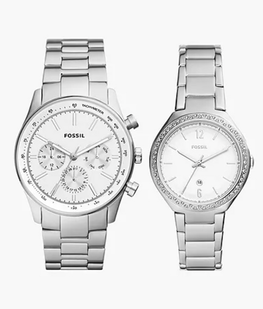 Fossil His and Hers Multifunction Two-Tone Stainless Steel Watch Set
