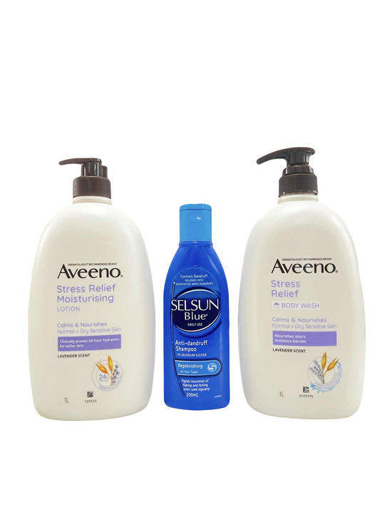 Aveeno Stress Relief Lotion and Stress Relief body wash with selsun blue